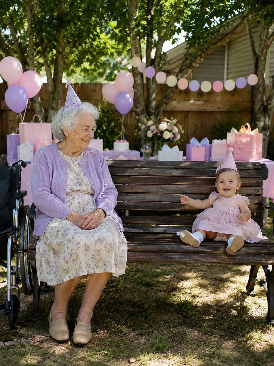 Moja 101-letnia babcia nie mogła chodzić, ale odmówiła opuszczenia pierwszych urodzin mojej córki – przyjechała z torbą na wózku inwalidzkim