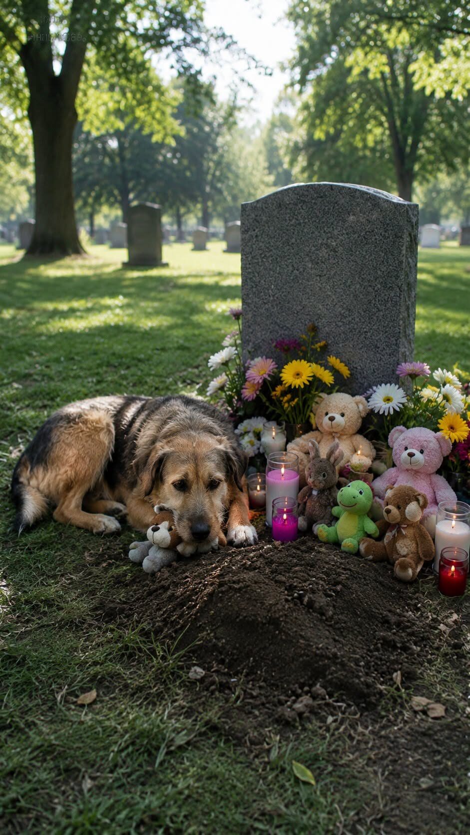 Pies obcego człowieka przez rok strzegł grobu mojego syna — aż pewnego dnia pojawił się u moich drzwi, niosąc w pysku coś, co wszystko zmieniło…🐕💔