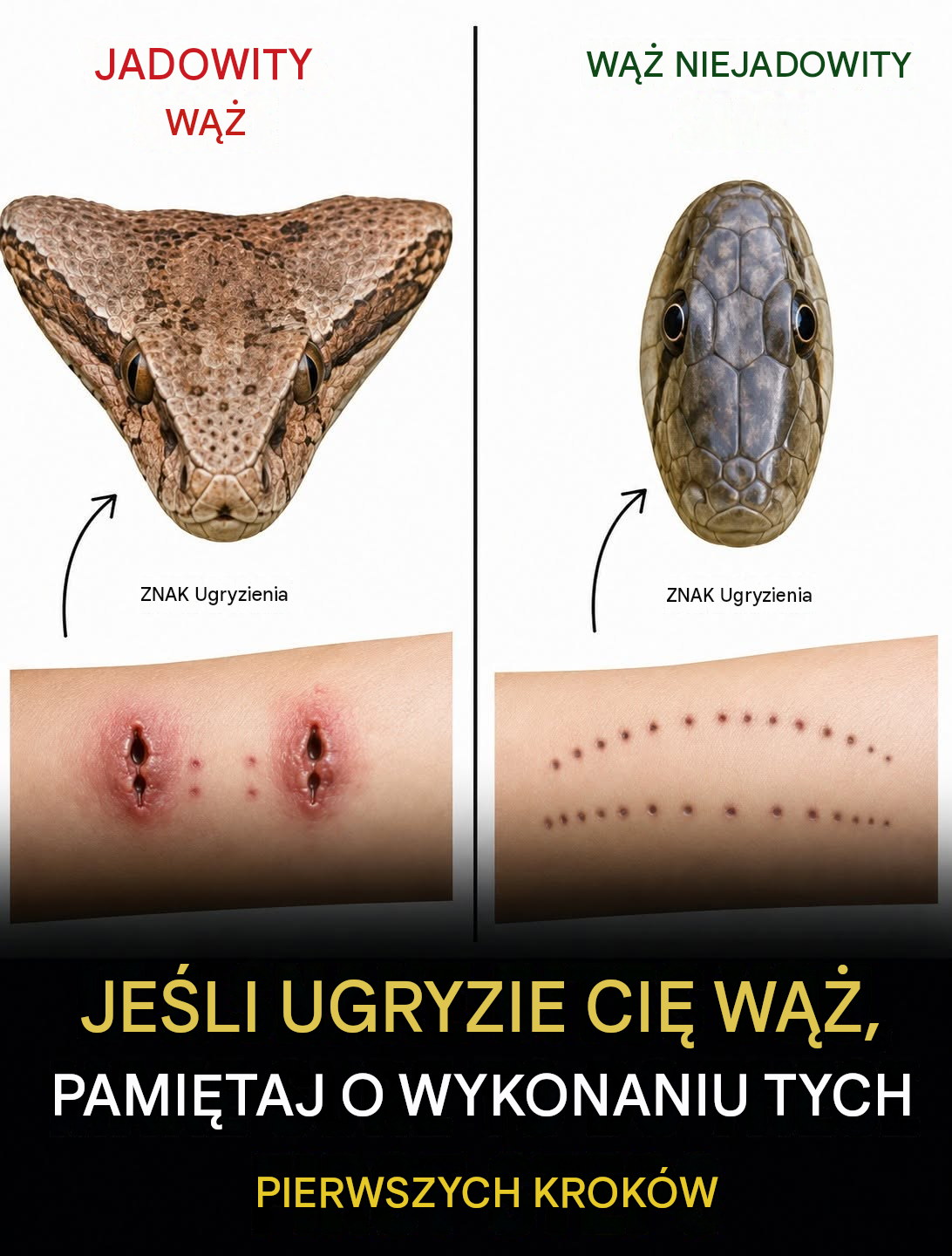 Gdy ukąsi cię wąż, w pierwszej kolejności powinieneś wykonać następujące czynności: